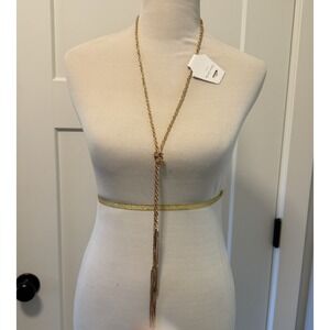 Gold Tone Tassel‎ Decorative Y Necklace Elegant Gold Tone Finish